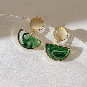 Green Earring Set: Sterling Silver with 14K Gold Overlay
